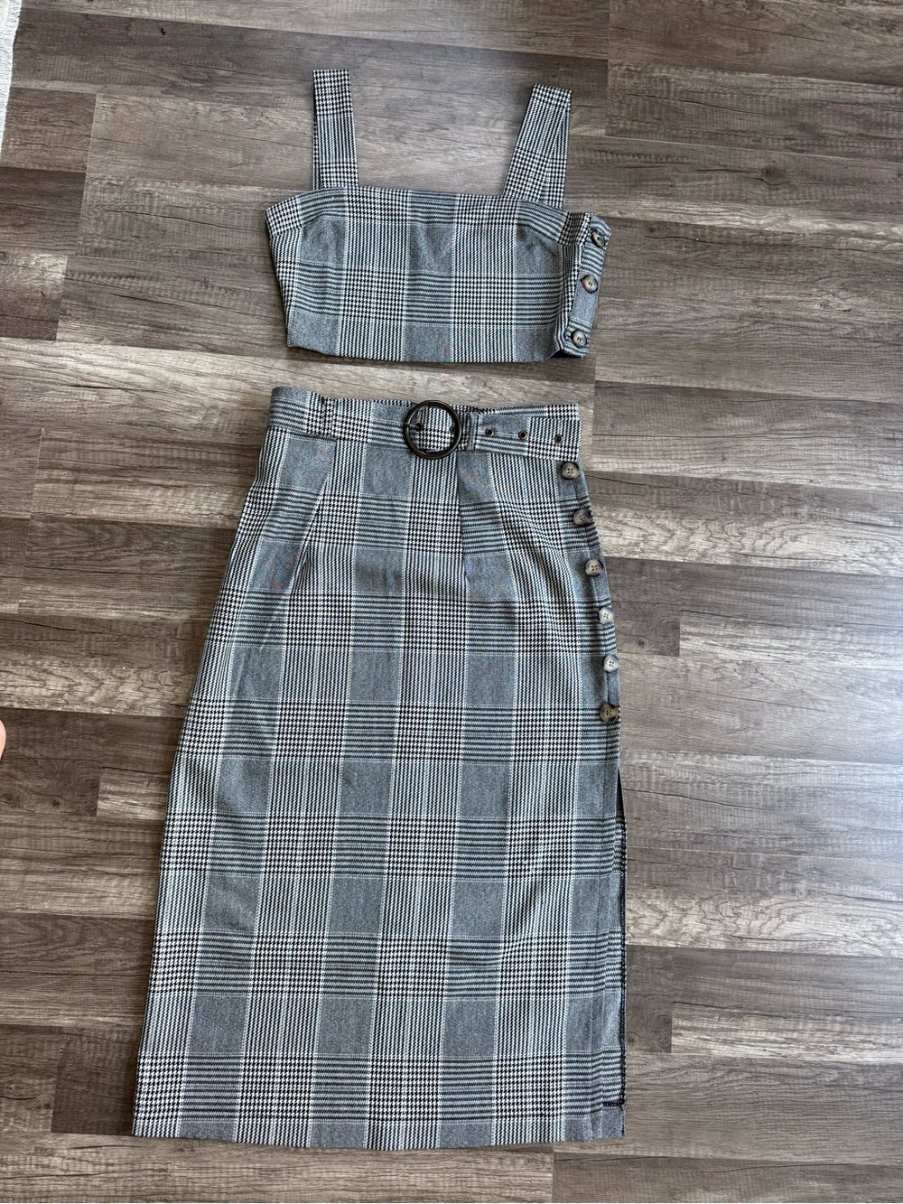 BSL Plaid Bustier Crop Top & Midi Skirt Matching Set Size S